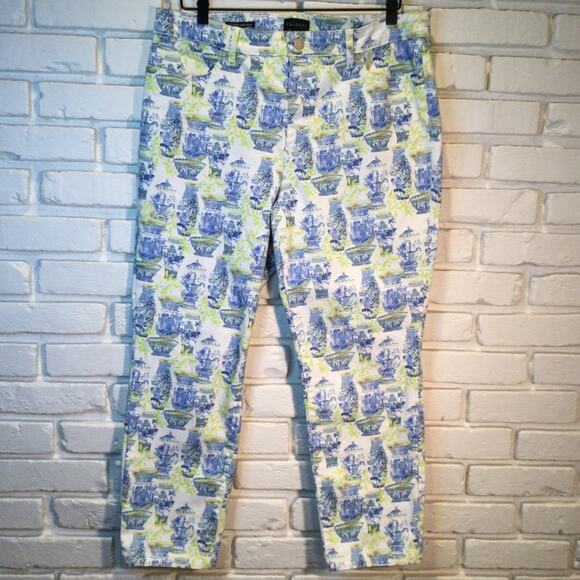 Talbots READ hemmed Slim Ankle Jeans Watercolor Vases Print 14 inseam 25 - Picture 3 of 6